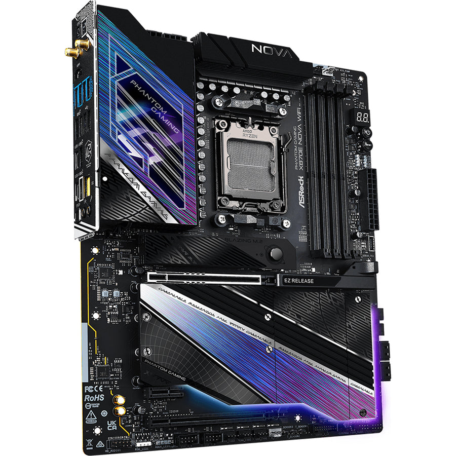 ASRock X870E NOVA WiFi ATX Motherboard For AMD Ryzen 7000/8000/9000 Series CPUs Socket AM5 - AMD X870 Chipset - PCIE 5.0, 5x M.2 4x DDR5 Dimm, Back I/O: 10x USB, 2x Type C, Lan, HDMI, HD Audio, 2x Internal USB2.0 Header, 2x Internal USB3.2