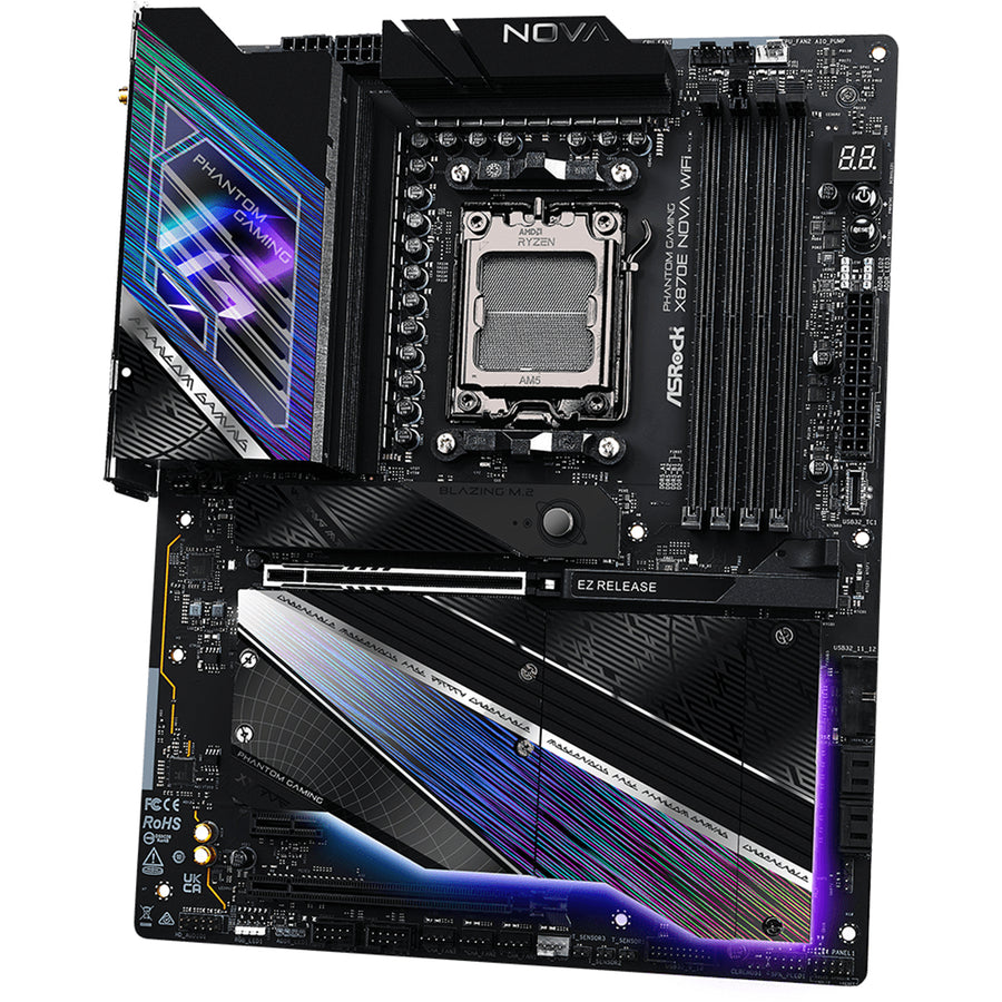 ASRock X870E NOVA WiFi ATX Motherboard For AMD Ryzen 7000/8000/9000 Series CPUs Socket AM5 - AMD X870 Chipset - PCIE 5.0, 5x M.2 4x DDR5 Dimm, Back I/O: 10x USB, 2x Type C, Lan, HDMI, HD Audio, 2x Internal USB2.0 Header, 2x Internal USB3.2