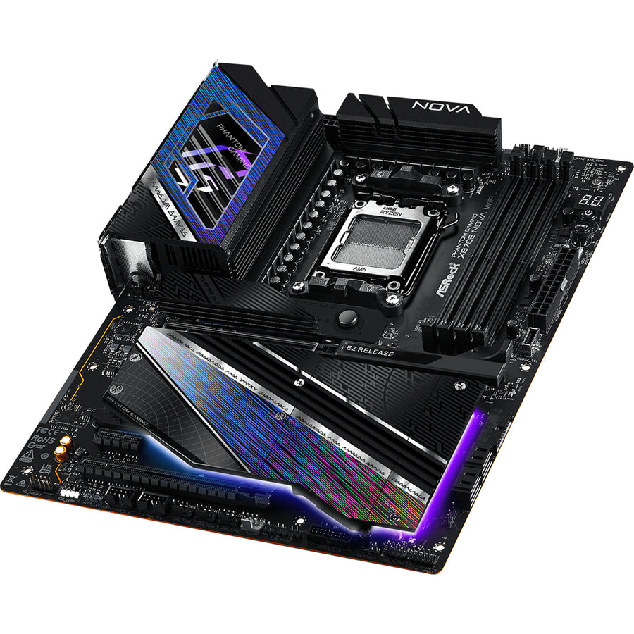 ASRock X870E NOVA WiFi ATX Motherboard For AMD Ryzen 7000/8000/9000 Series CPUs Socket AM5 - AMD X870 Chipset - PCIE 5.0, 5x M.2 4x DDR5 Dimm, Back I/O: 10x USB, 2x Type C, Lan, HDMI, HD Audio, 2x Internal USB2.0 Header, 2x Internal USB3.2