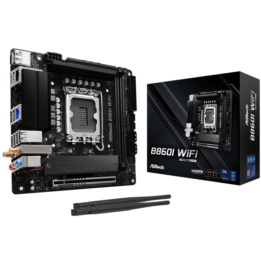 ASRock B860I WIFI ITX Motherboard For Intel 15th GEN B860, PCIE 5.0, 2x M.2, 2x DDR5, 1x Internal USB 3.2 Header, 1x Internal USB 2.0 Header, 1x Internal Type C Header, Wifi 6E+ BT