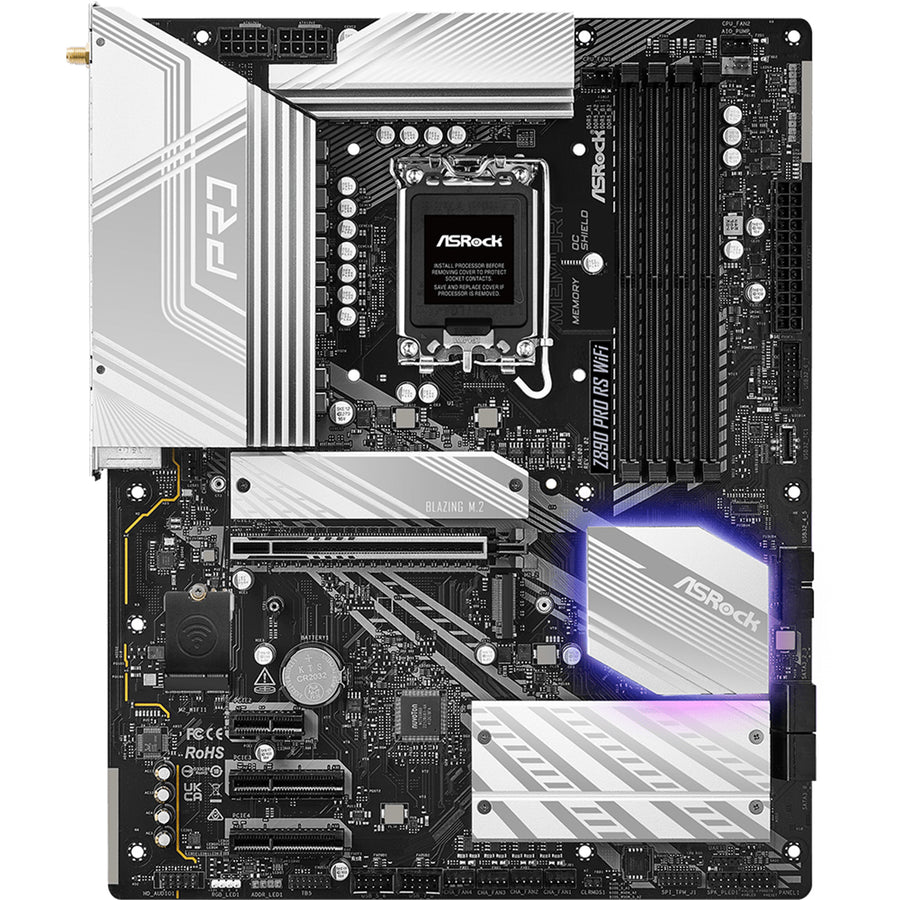ASRock Z890 Pro RS WiFi ATX Motherboard For Intel 15th GEN PCIE 5.0, 4x DDR5, 4x M.2, 2x Internal USB2.0 Header, 2x Internal USB3.2 Header, 1x Internal Tpye C Header