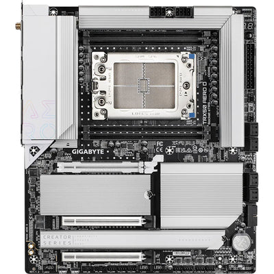 Gigabyte TRX50 AERO D ATX Motherboard For AMD Ryzen Threadripper Pro 9000 / 7000 WX Series AMD Ryzen Threadripper 9000 / 7000 Series, TRX50 Chipset, PCIE 5.0, 4x DDR5 RDimm,10GbE + 2.5 GbE Dual LAN and Wi-Fi 7