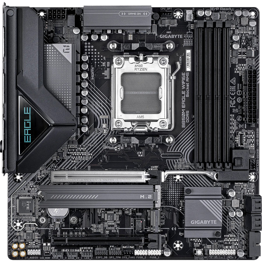 Gigabyte B850M EAGLE WIFI6E Gigabyte B850M EAGLE WIFI6E MATX Motherboard AMD Socket AM5 - B850 Chipset - Supports AMD Ryzen 9000 / 8000 / 7000 Series Processor - PCIE 5.0 - 2x M.2, 4x DDR5, 2x Internal USB 2.0 Header, 1x Internal USB 3.2 Header, 1x Internal Type C Hea