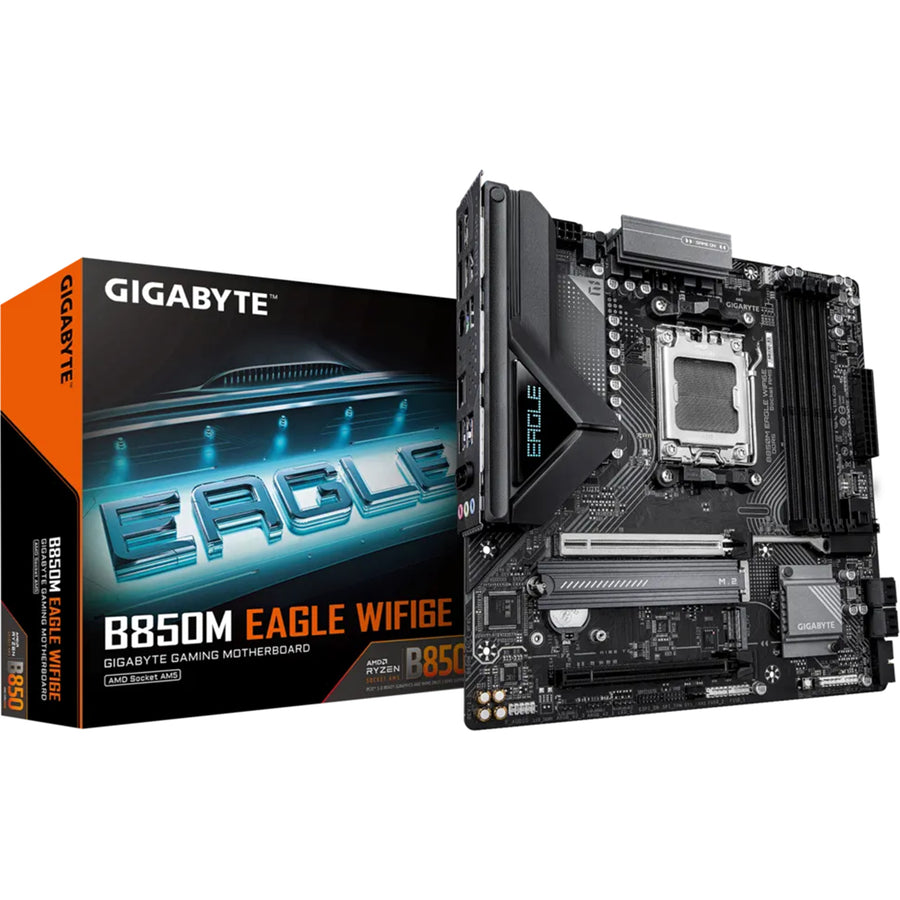 Gigabyte B850M EAGLE WIFI6E MATX Motherboard AMD Socket AM5 - B850 Chipset - Supports AMD Ryzen 9000 / 8000 / 7000 Series Processor - PCIE 5.0 - 2x M.2, 4x DDR5, 2x Internal USB 2.0 Header, 1x Internal USB 3.2 Header, 1x Internal Type C Hea
