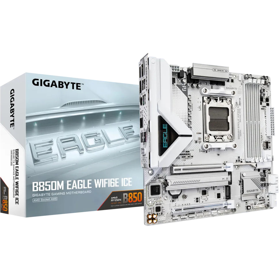 Gigabyte B850M EAGLE WIFI6E ICE MATX Motherboard AMD Socket AM5 - B850 Chipset - Supports AMD Ryzen 9000 / 8000 / 7000 Series Processor - PCIE 5.0 - 2x M.2, 4x DDR5, 2x Internal USB 2.0 Header, 1x Internal USB 3.2 Header, 1x Internal Type C