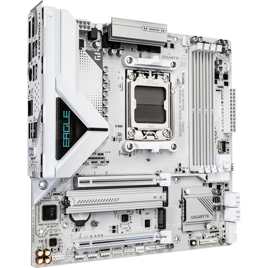 Gigabyte B850M EAGLE WIFI6E ICE MATX Motherboard AMD Socket AM5 - B850 Chipset - Supports AMD Ryzen 9000 / 8000 / 7000 Series Processor - PCIE 5.0 - 2x M.2, 4x DDR5, 2x Internal USB 2.0 Header, 1x Internal USB 3.2 Header, 1x Internal Type C