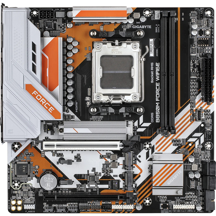 Gigabyte B850M FORCE WIFI6E MATX Motherboard AMD Socket AM5 - B850 Chipset - Supports AMD Ryzen 9000 / 8000 / 7000 Series Processor - PCIE 5.0 - 3x M.2, 2x DDR5, 2x Internal USB 2.0 Header, 1x Internal USB 3.2 Header, 1x Internal Type C Hea