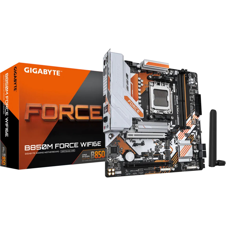 Gigabyte B850M FORCE WIFI6E MATX Motherboard AMD Socket AM5 - B850 Chipset - Supports AMD Ryzen 9000 / 8000 / 7000 Series Processor - PCIE 5.0 - 3x M.2, 2x DDR5, 2x Internal USB 2.0 Header, 1x Internal USB 3.2 Header, 1x Internal Type C Hea