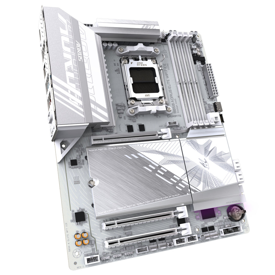 Gigabyte B850 AORUS ELITE WIFI7 ICE ATX Motherboard AMD Socket AM5 - B850 Chipset - Supports AMD Ryzen 9000 / 8000 / 7000 Series Processor - PCIE 5.0 - 3x M.2, 4x DDR5, 2x Internal USB 2.0 Header, 1x Internal USB 3.2 Header, 1x Internal Typ