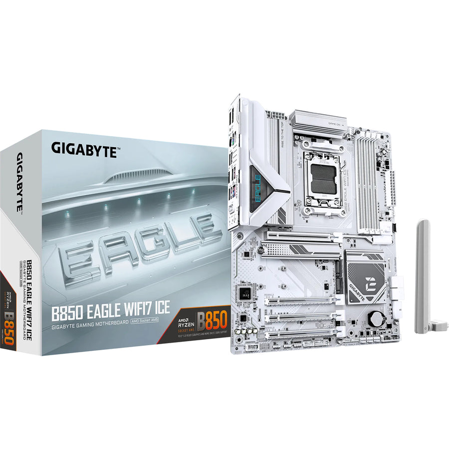 Gigabyte B850 EAGLE WF7 ICE ATX Motherboard AMD Socket AM5 - B850 Chipset - Supports AMD Ryzen 9000 / 8000 / 7000 Series Processor - PCIE 5.0 - 3xM.2, 4x DDR5, 2x Internal USB 2.0 Header, 1x Internal USB 3.2 Header, 1x Internal Type C Heade
