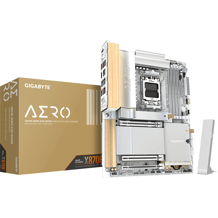 Gigabyte X870E AERO X3D WOOD ATX Motherboard For AMD Socket AM5 - X870E Chipset Supports AMD Ryzen 9000 / 8000 / 7000 Series Processor - PCIe 5.0, 4x DDR5 Dimm, 4x M.2, 2x Internal USB 3.2 Header, 2x Internal USB 3.2 Header, 1x Internal Typ