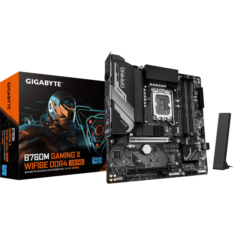 Gigabyte B760M Gaming X WIFI6E DDR4 GEN5 mATX Motherboard Intel B760 LGA1700, PCIE 5.0, 2x M.2, 4x DDR4, 2x Internal USB 2.0 Header, 1x Internal USB 3.2 Header, 1x Type C Header