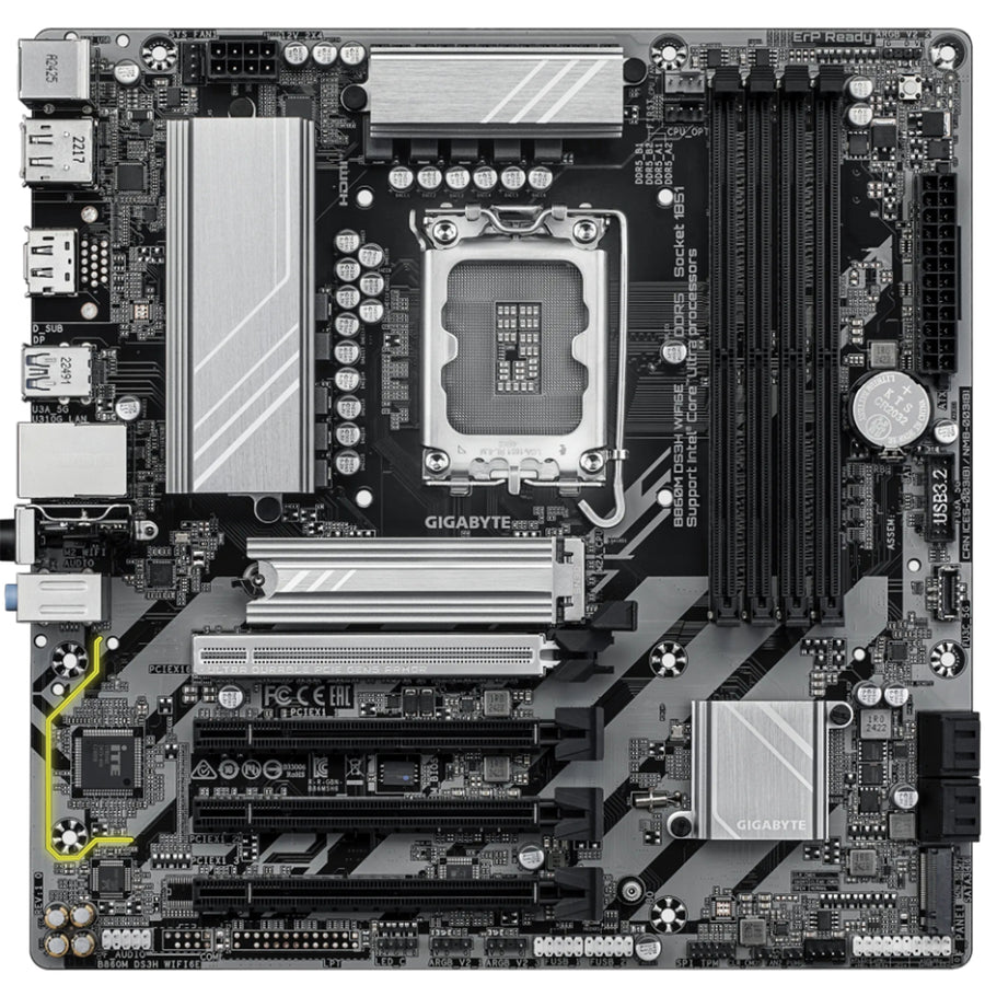 Gigabyte B860M DS3H WIFI6E mATX Motherboard For Intel LGA1851 - B860 Chipset - PCIE 5.0 - 2x M.2, 4x DDR5, 2x Internal USB 2.0 Header, 1x Internal USB 3.2 Header, 1x Internal Type C Header, WiFi 6E + BT