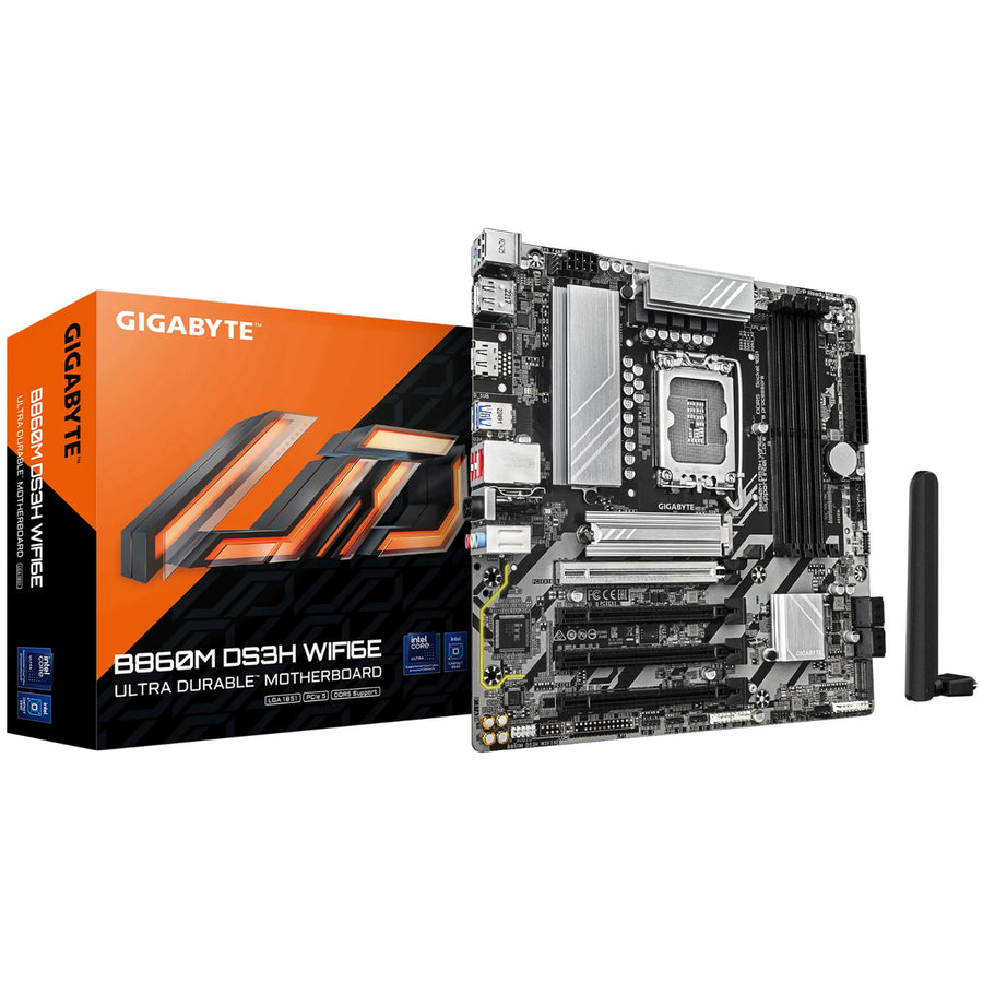 Gigabyte B860M DS3H WIFI6E mATX Motherboard For Intel LGA1851 - B860 Chipset - PCIE 5.0 - 2x M.2, 4x DDR5, 2x Internal USB 2.0 Header, 1x Internal USB 3.2 Header, 1x Internal Type C Header, WiFi 6E + BT