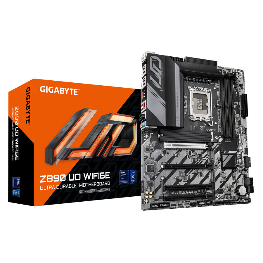 Gigabyte Z890 UD WIFI6E ATX Motherboard For Intel LGA1851 - Z890 Chipset - PCIe 5.0, 4x DDR5, 3x M.2, 2x Internal USB2.0 Header, 1x Internal USB3.2 Header, 1x Internal Type C Header, 2x Internal TB Connectors