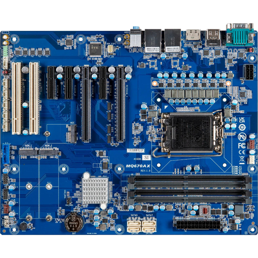 9MQ670AXMR-SI - ATX with Intel® Q670 Chipset, support 14th/13th/12th Generation Intel® Core™ Processors, Dual channel DDR4 memory, 6 x COM, 10 x USB, 4 x SATA 6Gb/s, up to 5 x PCIe expansion slots, and 2 x PCI expansion slots
