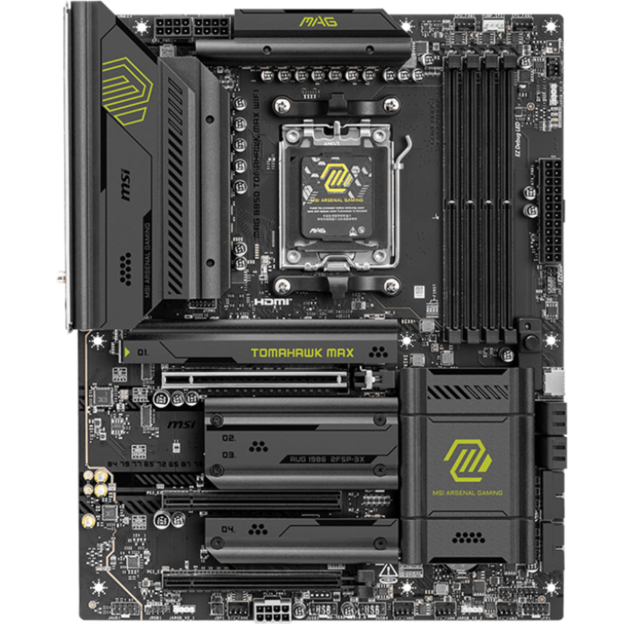 MSI MAG B850 TOMAHAWK MAX WIFI ATX Motherboard For AMD Socket AM5 - B850 Chipset, Supports AMD Ryzen 9000 / 8000 / 7000 Series Processor, PCIE 5.0, 4xM.2, 4x DDR5, 2x Internal USB 2.0 Header, 2x Internal USB 3.2 Header, 1x Internal Type C H