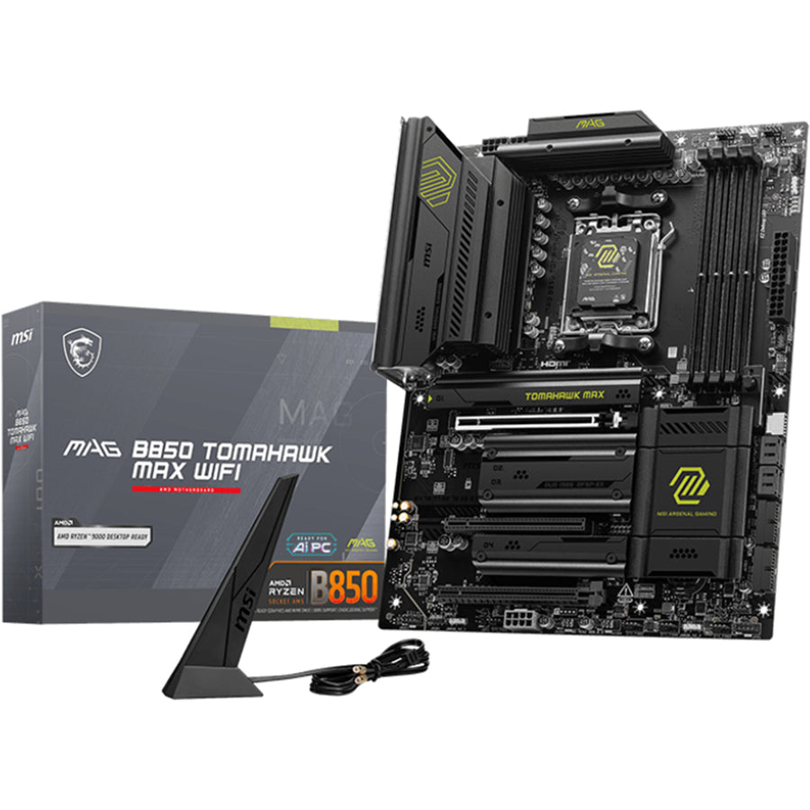 MSI MAG B850 TOMAHAWK MAX WIFI ATX Motherboard For AMD Socket AM5 - B850 Chipset, Supports AMD Ryzen 9000 / 8000 / 7000 Series Processor, PCIE 5.0, 4xM.2, 4x DDR5, 2x Internal USB 2.0 Header, 2x Internal USB 3.2 Header, 1x Internal Type C H