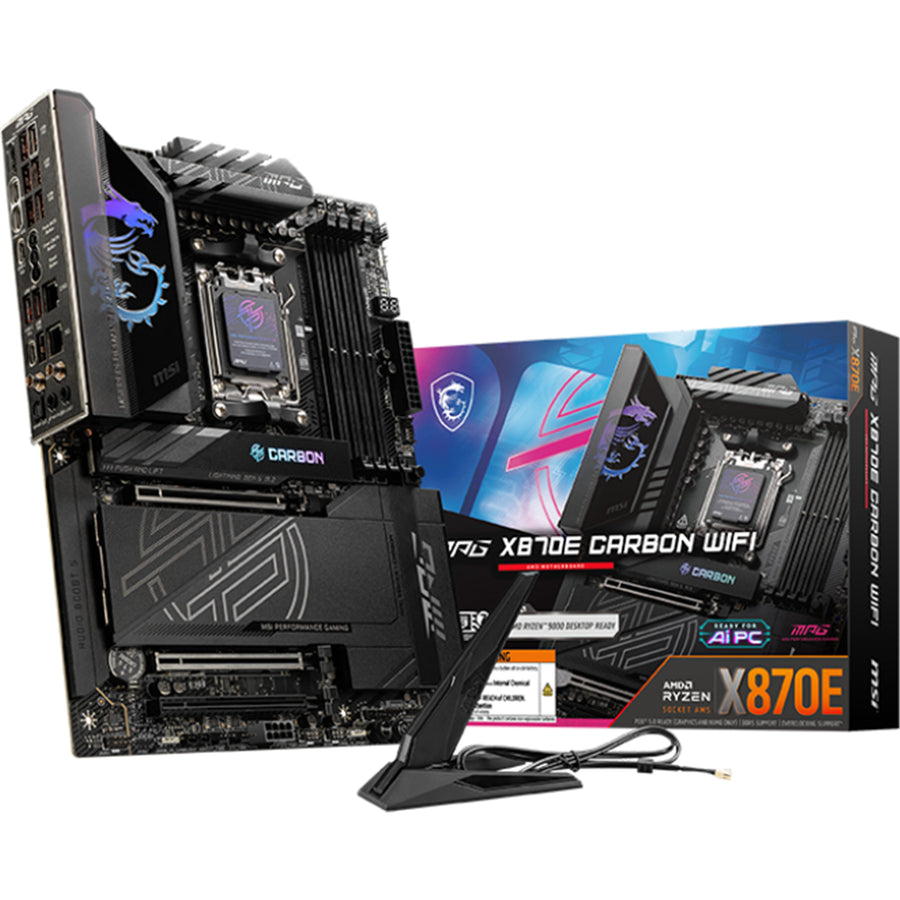 MSI MPG X870E CARBON WIFI ATX Motherboard For AMD Socket AM5 - X870E Chipset, Supports AMD Ryzen 9000 / 8000 / 7000 Series Processor, PCIE 5.0, 4x M.2, 4x DDR5, 2x Internal 2.0 Header, 2x Internal USB 3.2 Header, 1x Internal Type C Header