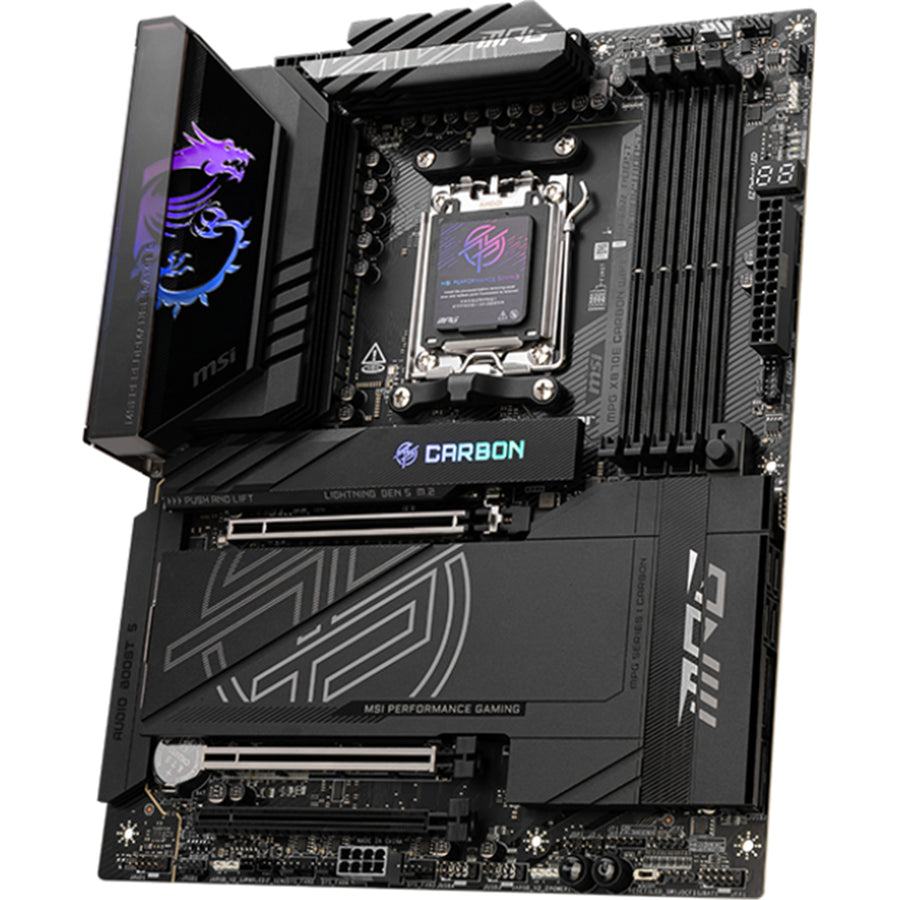 MSI MPG X870E CARBON WIFI ATX Motherboard For AMD Socket AM5 - X870E Chipset, Supports AMD Ryzen 9000 / 8000 / 7000 Series Processor, PCIE 5.0, 4x M.2, 4x DDR5, 2x Internal 2.0 Header, 2x Internal USB 3.2 Header, 1x Internal Type C Header
