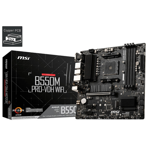 MSI B550M PRO-VDH WIFI mATX Motherboard For AMD 3rd Gen 5000 Series CPU - Socket AM4 - B550 Chipset - 4 x DDR4, 2 x M.2, 1x Internal USB 3.2, 2x Internal USB 2.0, 1x Internal Type-C Header