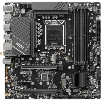 MSI PRO B760M-A WIFI mATX Motherboard For Intel 12th/13th/14th Gen, LGA1700, B760 Chipset, 4x DDR5 Dimm, 2x M.2, 2x Internal USB 2.0 Header, 2x Internal USB 3.2 Header, 1x Internal Type C Header, 1x 12v RGB Header, 2x 5v A-RGB Header