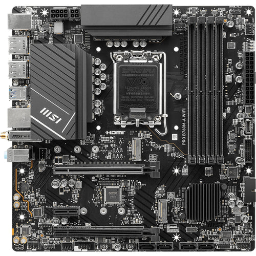 MSI PRO B760M-A WIFI mATX Motherboard For Intel 12th/13th/14th Gen, LGA1700, B760 Chipset, 4x DDR5 Dimm, 2x M.2, 2x Internal USB 2.0 Header, 2x Internal USB 3.2 Header, 1x Internal Type C Header, 1x 12v RGB Header, 2x 5v A-RGB Header