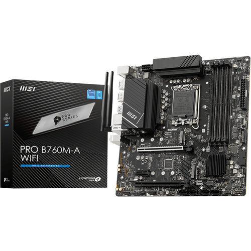 MSI PRO B760M-A WIFI mATX Motherboard For Intel 12th/13th/14th Gen, LGA1700, B760 Chipset, 4x DDR5 Dimm, 2x M.2, 2x Internal USB 2.0 Header, 2x Internal USB 3.2 Header, 1x Internal Type C Header, 1x 12v RGB Header, 2x 5v A-RGB Header