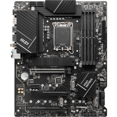 MSI PRO Z790-P WIFI ATX Motherboard Intel Socket LGA1700, Z790, PCIe 5.0, 4xDDR5 Dimm, 4xM.2, Back I/O: 7xUSB, 1xType-C, PS2, DP, HDMI, AX WiFi+BT, LAN, HD Audio, Internal I/O: 2xUSB 2.0, 2xUSB 3.2, 1xType-C, 1x12V RGB, 2x5V A-RGB