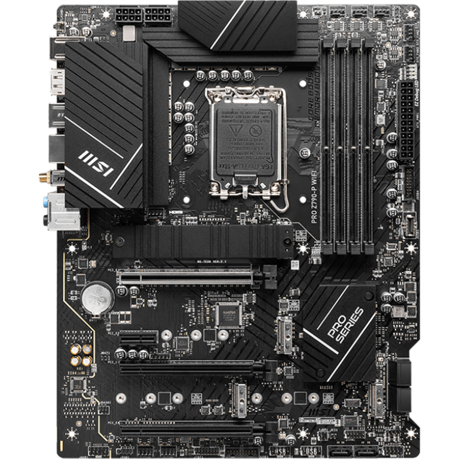 MSI PRO Z790-P WIFI ATX Motherboard Intel Socket LGA1700, Z790, PCIe 5.0, 4xDDR5 Dimm, 4xM.2, Back I/O: 7xUSB, 1xType-C, PS2, DP, HDMI, AX WiFi+BT, LAN, HD Audio, Internal I/O: 2xUSB 2.0, 2xUSB 3.2, 1xType-C, 1x12V RGB, 2x5V A-RGB