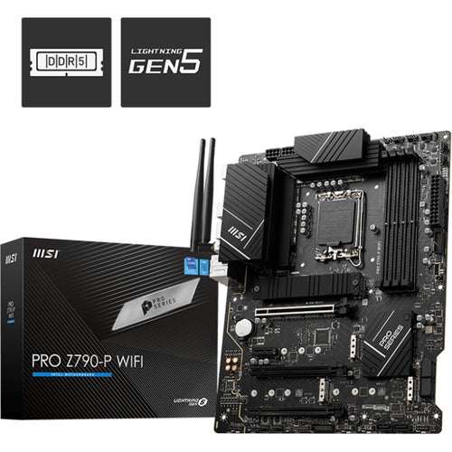 MSI PRO Z790-P WIFI ATX Motherboard Intel Socket LGA1700, Z790, PCIe 5.0, 4xDDR5 Dimm, 4xM.2, Back I/O: 7xUSB, 1xType-C, PS2, DP, HDMI, AX WiFi+BT, LAN, HD Audio, Internal I/O: 2xUSB 2.0, 2xUSB 3.2, 1xType-C, 1x12V RGB, 2x5V A-RGB
