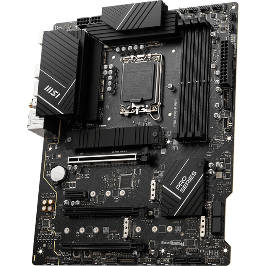 MSI PRO Z790-P WIFI ATX Motherboard Intel Socket LGA1700, Z790, PCIe 5.0, 4xDDR5 Dimm, 4xM.2, Back I/O: 7xUSB, 1xType-C, PS2, DP, HDMI, AX WiFi+BT, LAN, HD Audio, Internal I/O: 2xUSB 2.0, 2xUSB 3.2, 1xType-C, 1x12V RGB, 2x5V A-RGB
