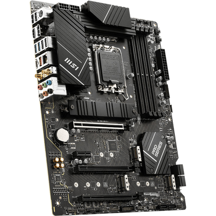 MSI PRO Z790-P WIFI ATX Motherboard Intel Socket LGA1700, Z790, PCIe 5.0, 4xDDR5 Dimm, 4xM.2, Back I/O: 7xUSB, 1xType-C, PS2, DP, HDMI, AX WiFi+BT, LAN, HD Audio, Internal I/O: 2xUSB 2.0, 2xUSB 3.2, 1xType-C, 1x12V RGB, 2x5V A-RGB