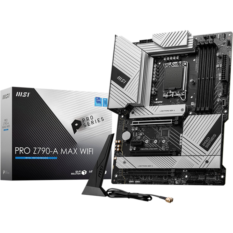 MSI PRO Z790-A MAX WIFI ATX Motherboard For Intel 12th/13th/14th Gen, LGA1700, Z790, PCIe 5.0, 4xDDR5 Dimm, 4x M.2, 2x Internal USB 2.0 Header, 1x Internal USB 3.2 Header,1x Internal Type C Header, 3x 5v A-RGB Header, 1x12v RGB Header