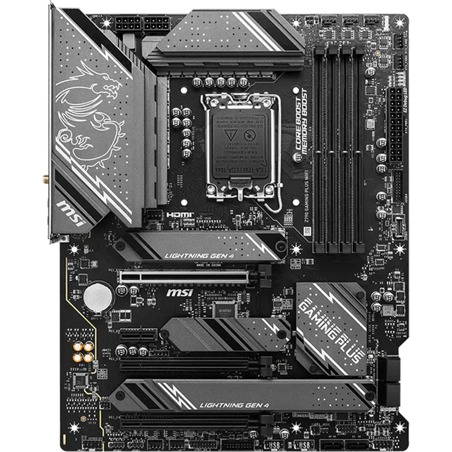 MSI Z790 GAMING PLUS WIFI ATX Motherboard Intel Socket LGA1700, Z790 Chipset, PCIe 4.0, 4xDDR5 Dimm, 4xM.2, Back I/O: 7xUSB, 1xType C, HDMI, LAN, AX WiFi + BT, HD Audio,Internal I/O: 2xUSB 2.0, 2xUSB 3.2, 1xType C,