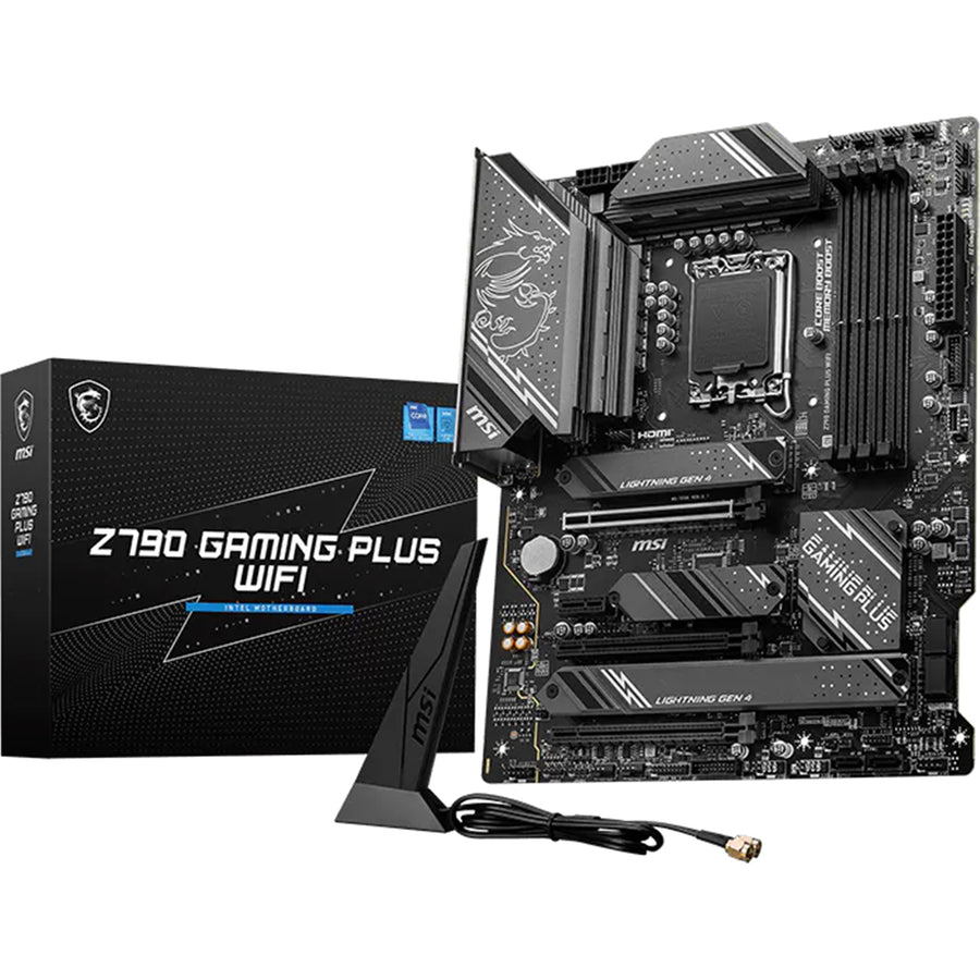 MSI Z790 GAMING PLUS WIFI ATX Motherboard Intel Socket LGA1700, Z790 Chipset, PCIe 4.0, 4xDDR5 Dimm, 4xM.2, Back I/O: 7xUSB, 1xType C, HDMI, LAN, AX WiFi + BT, HD Audio,Internal I/O: 2xUSB 2.0, 2xUSB 3.2, 1xType C,