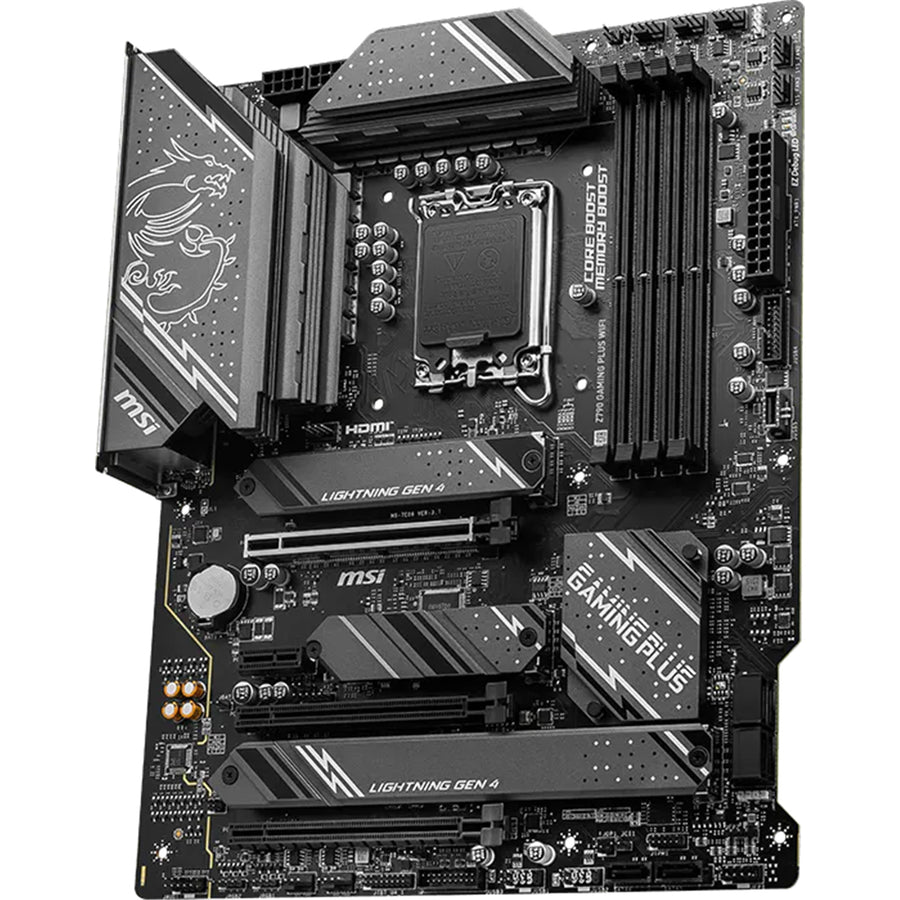 MSI Z790 GAMING PLUS WIFI ATX Motherboard Intel Socket LGA1700, Z790 Chipset, PCIe 4.0, 4xDDR5 Dimm, 4xM.2, Back I/O: 7xUSB, 1xType C, HDMI, LAN, AX WiFi + BT, HD Audio,Internal I/O: 2xUSB 2.0, 2xUSB 3.2, 1xType C,