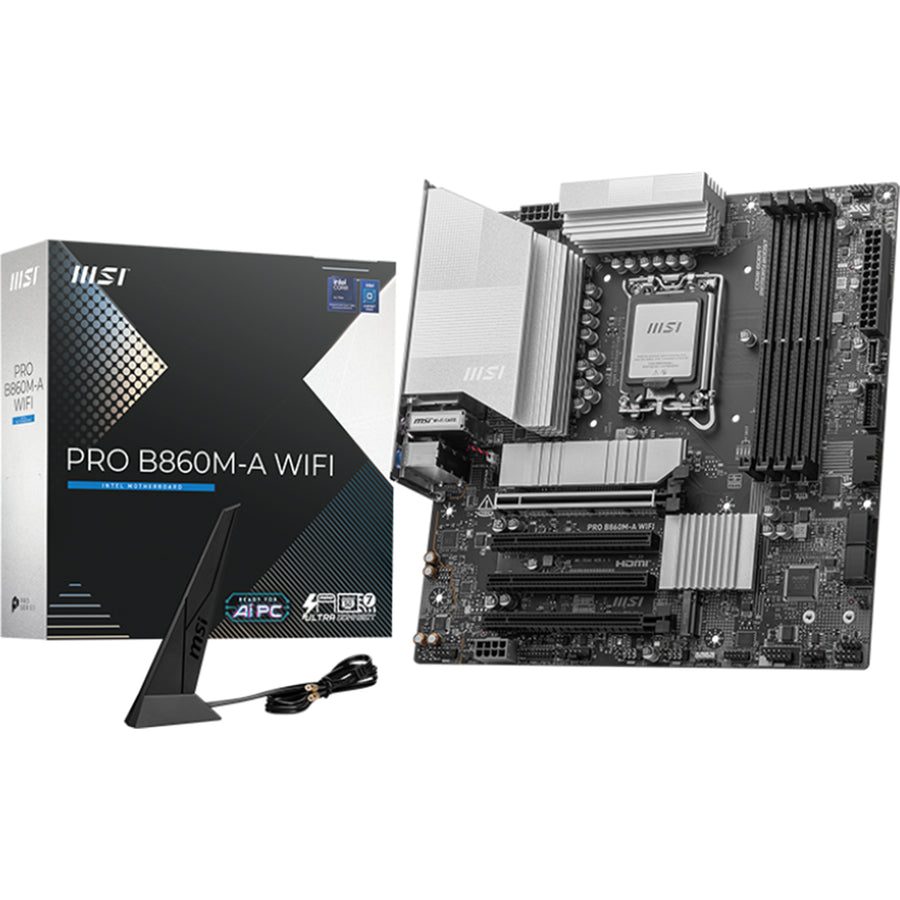 MSI PRO B860M-A WIFI MATX Motherboard For Intel LGA1851 - B860 Chipset - PCIe 5.0, 4x DDR5,