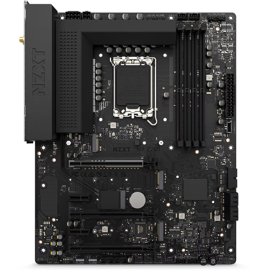 NZXT Z790 Matte Black ATX Motherboard Intel Socket LGA1700, Z790 Chipset, PCIe 5.0, 4x DDR5 Dimm, 3x M.2, Back I/O: 7x USB, 1xType-C, HDMI, LAN, AX WiFi + BT, HD Audio, Internal I/O: 1x USB 3.2, 2x USB 2.0, 1x Type-C, 2x5V A-RGB