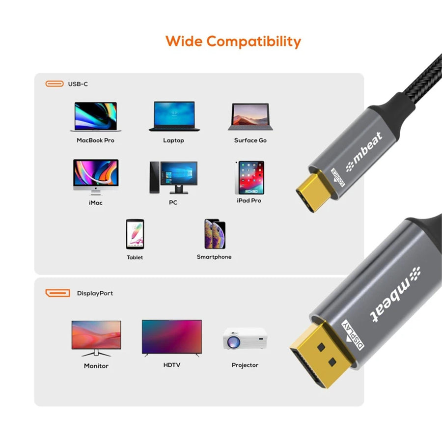 MB-XCB-8K18CDP – mbeat Tough Link 8K 1,8 m USB-C auf DisplayPort Kabel