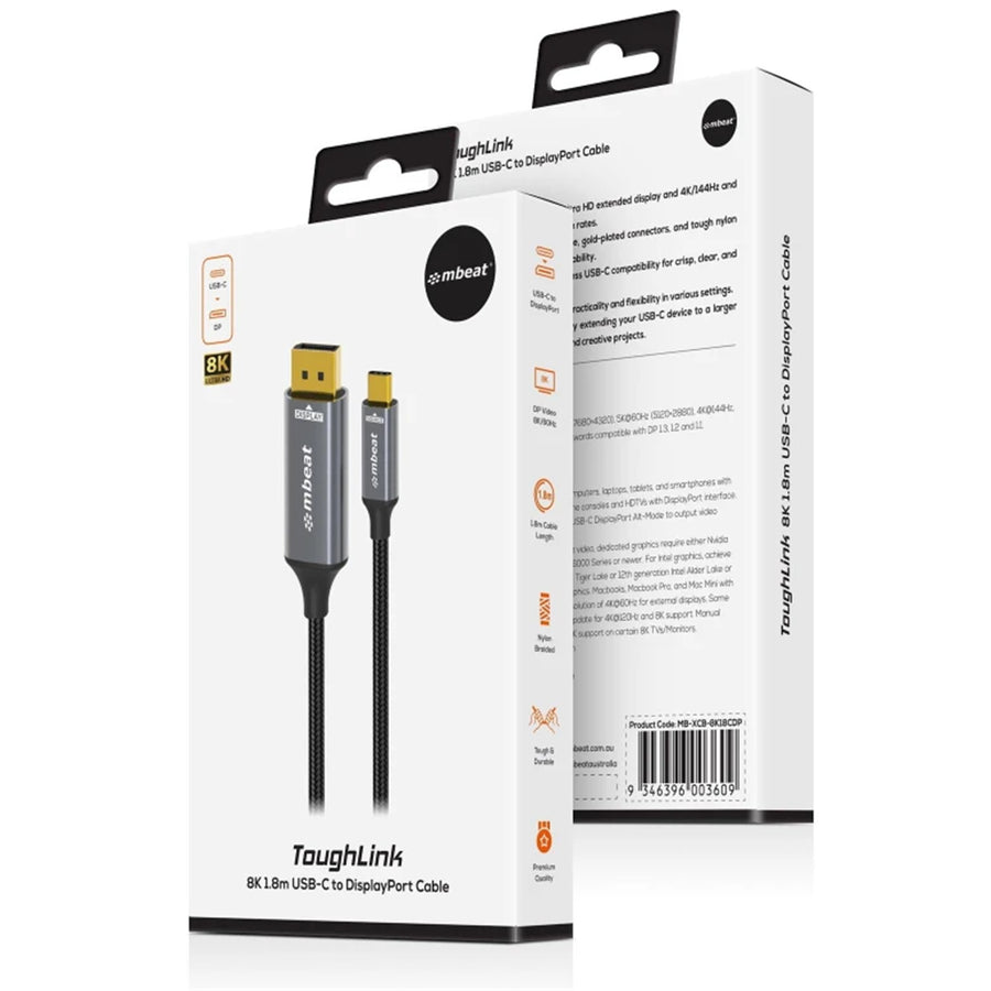 MB-XCB-8K18CDP – mbeat Tough Link 8K 1,8 m USB-C auf DisplayPort Kabel