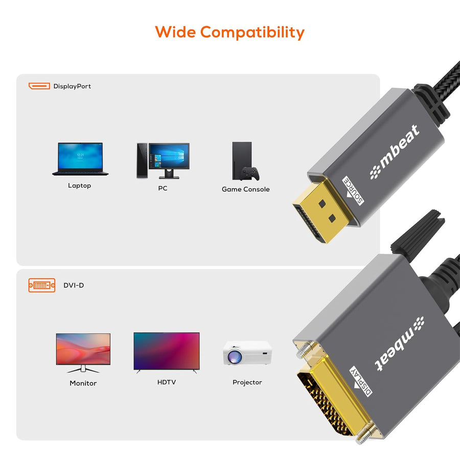 mbeat ToughLink MB-XCB-DPDVI18 DisplayPort to DVI-D Cable - 1.8m