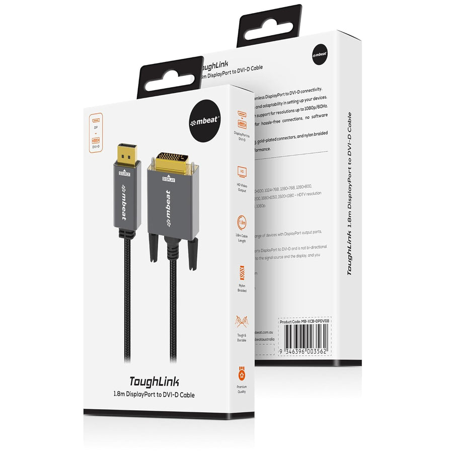 mbeat ToughLink MB-XCB-DPDVI18 DisplayPort to DVI-D Cable - 1.8m