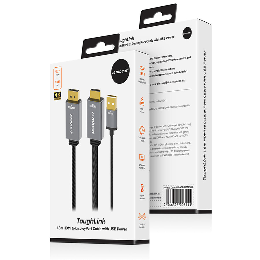 mbeat ToughLink MB-XCB-HDDPU18  HDMI to DisplayPort Cable - 1.8m