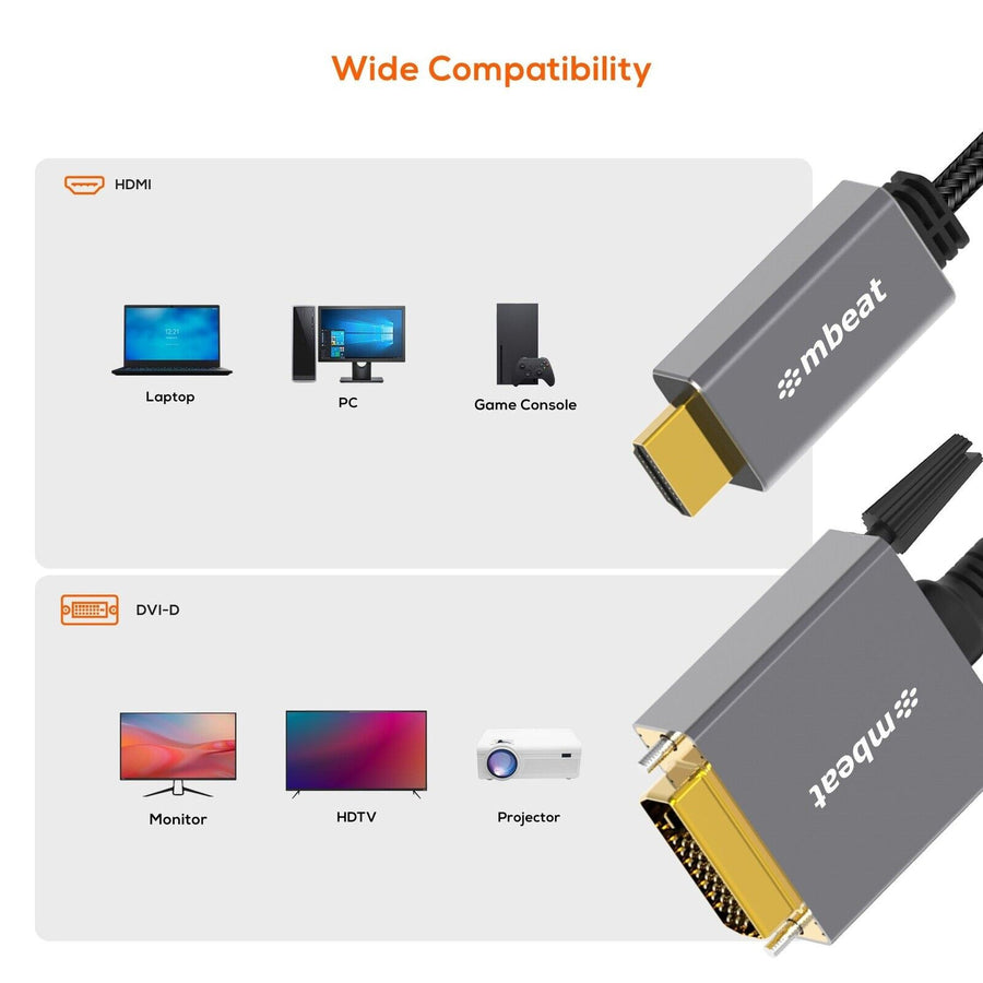 MB-XCB-HDDVI18 - mbeat Tough Link 1.8m HDMI to DVI Cable
