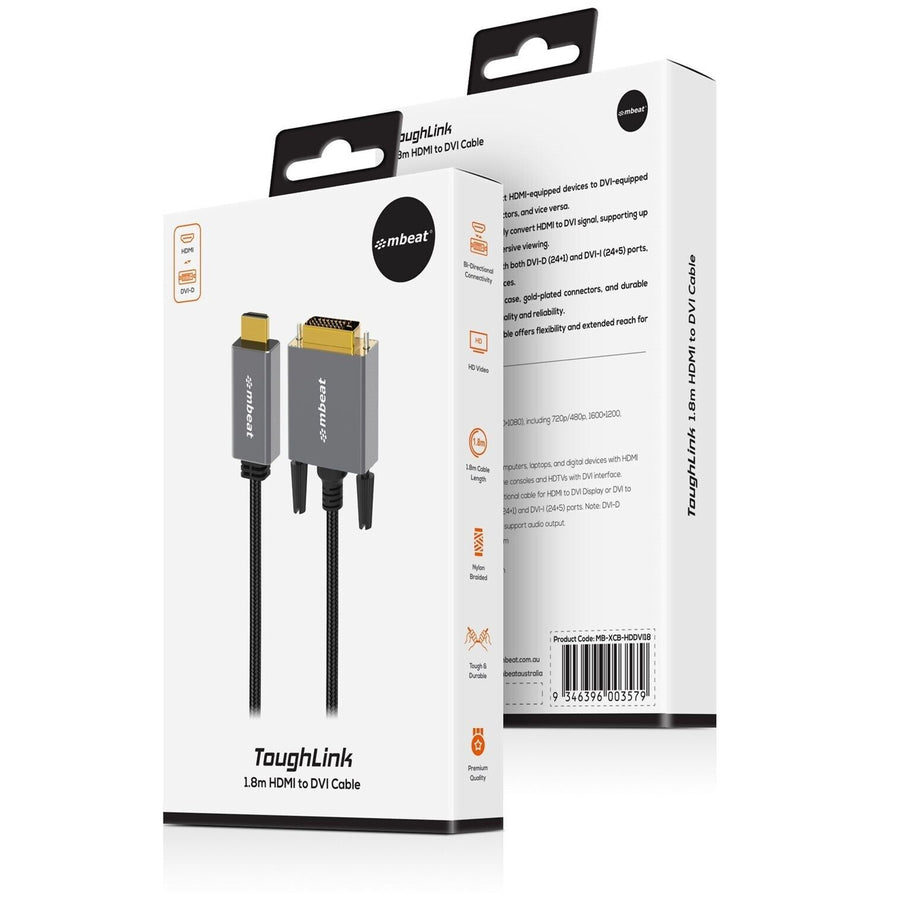 MB-XCB-HDDVI18 - mbeat Tough Link 1.8m HDMI to DVI Cable