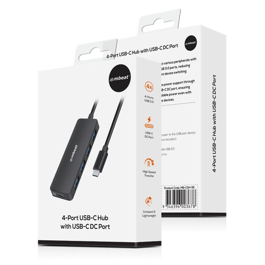 MB-C3H-5K - mbeat 4-Port USB-Hub mit USB-C DC-Anschluss