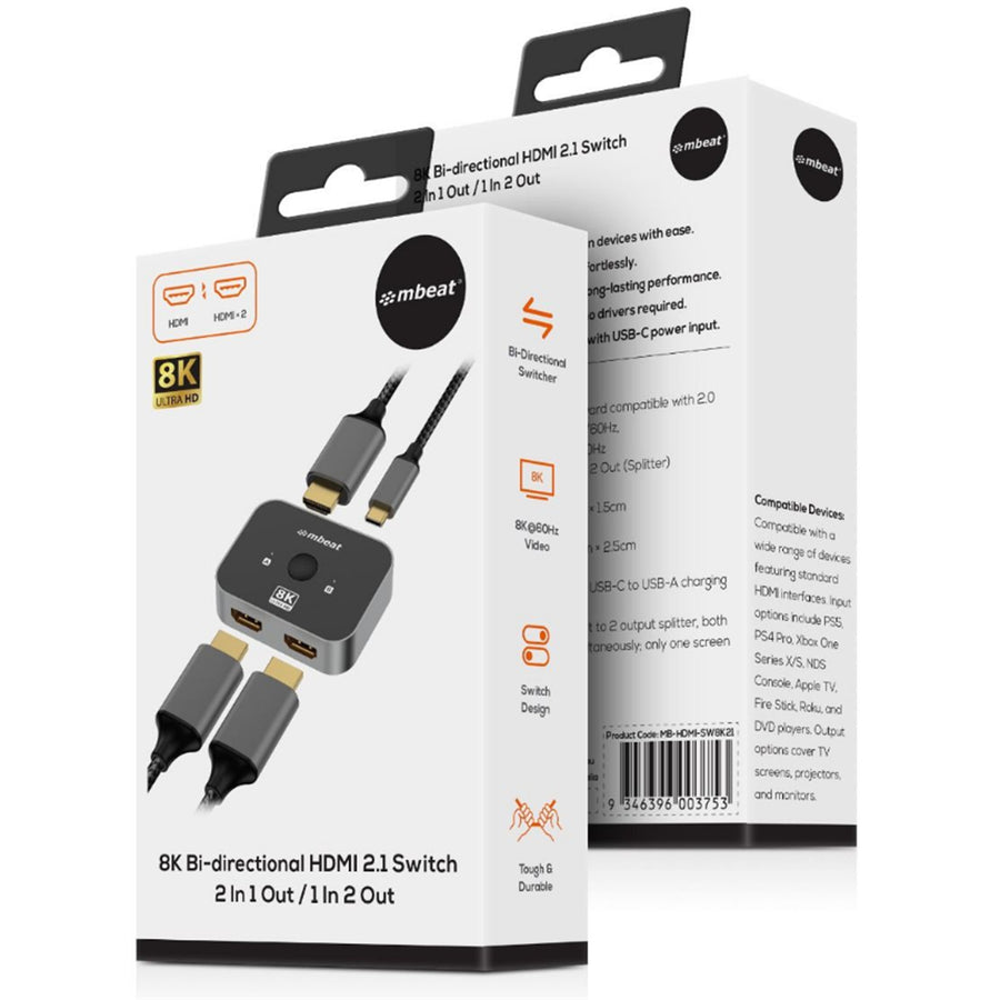 mbeat MB-HDMI-SW8K21  8K Bi-directional HDMI 2.1 Switch 2 In 1 Out/1 In 2 Out