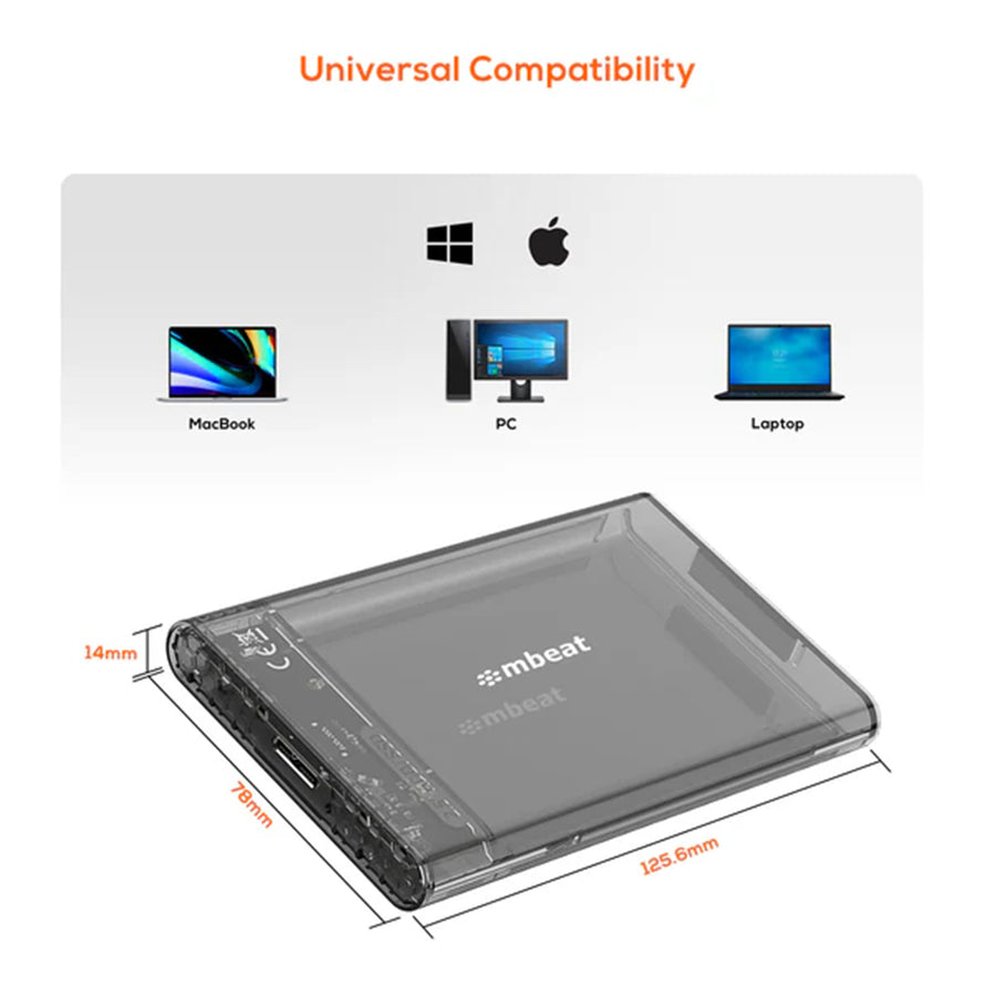 mbeat A1 Transparentes werkzeugloses USB 3.0 2,5" SATA HDD-Gehäuse - Schwarz