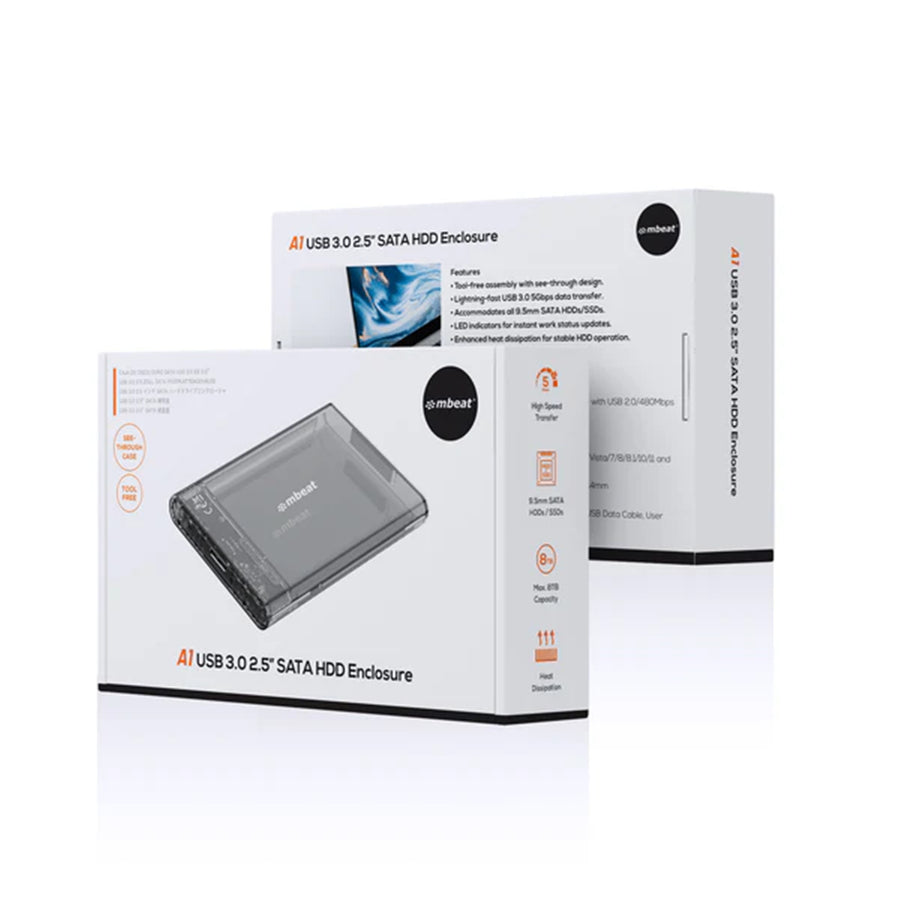 mbeat A1 Transparentes werkzeugloses USB 3.0 2,5" SATA HDD-Gehäuse - Schwarz